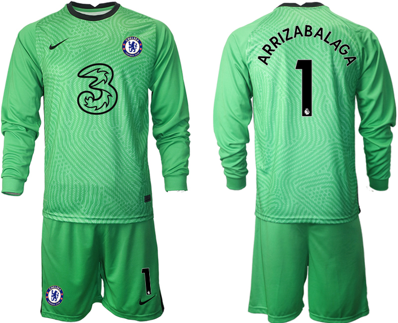 Men 2021 Chelsea green goalkeeper long sleeve #1 soccer jerseys->chelsea jersey->Soccer Club Jersey